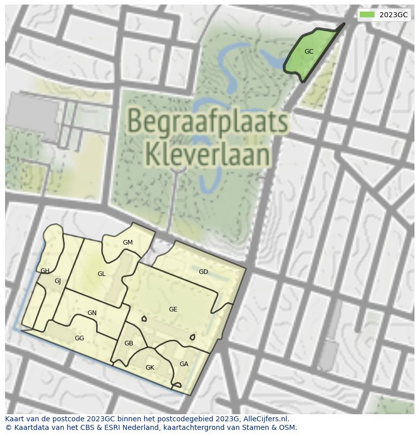 Afbeelding van het postcodegebied 2023 GC op de kaart.