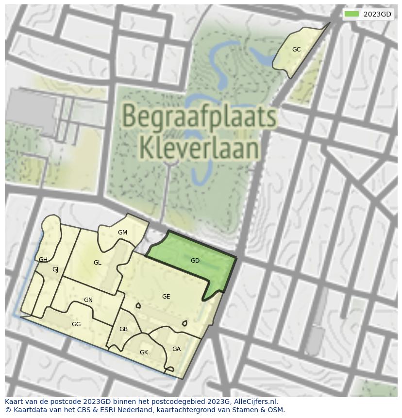 Afbeelding van het postcodegebied 2023 GD op de kaart.
