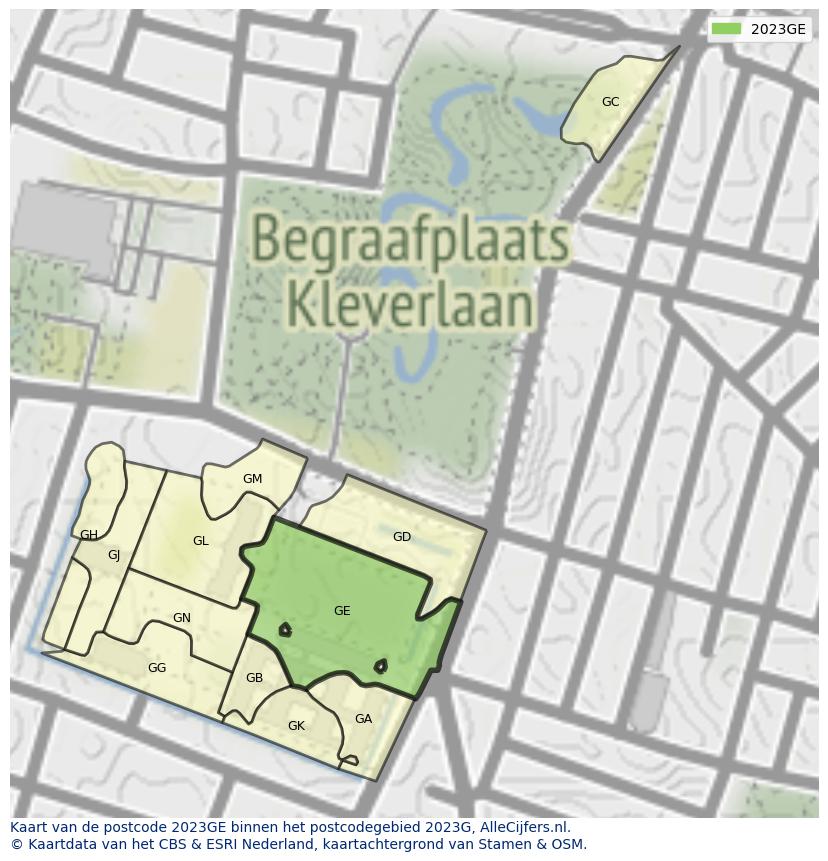 Afbeelding van het postcodegebied 2023 GE op de kaart.