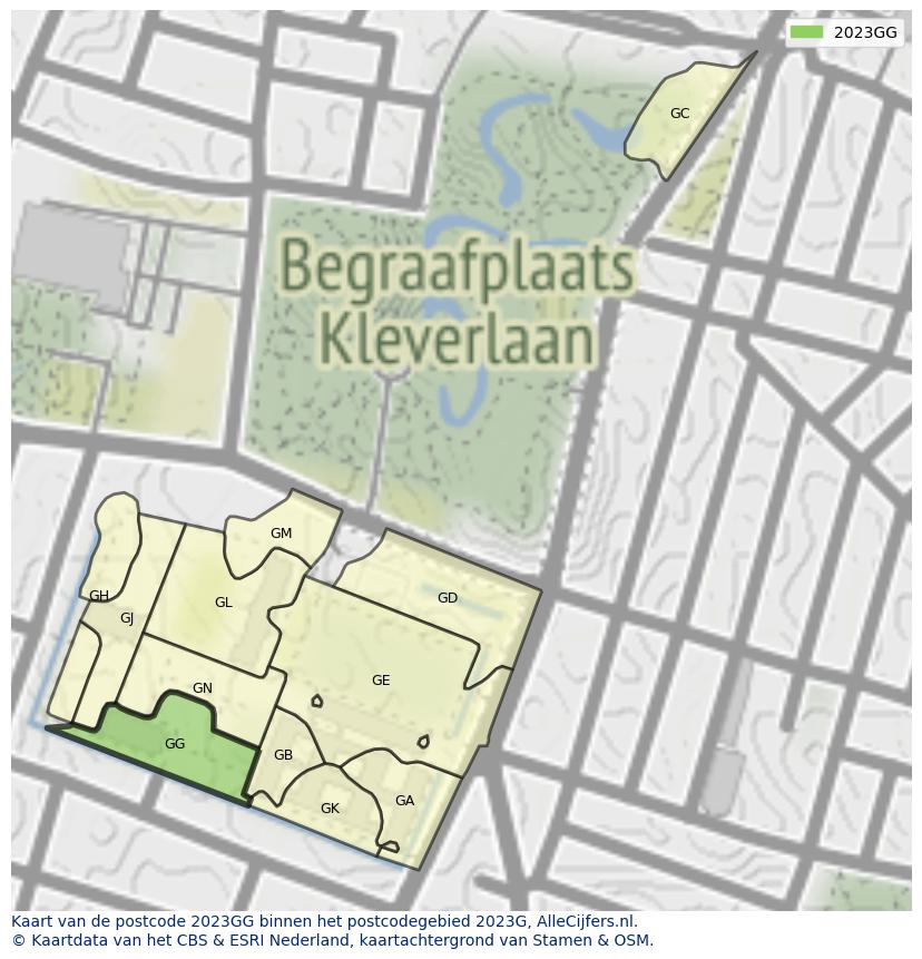 Afbeelding van het postcodegebied 2023 GG op de kaart.