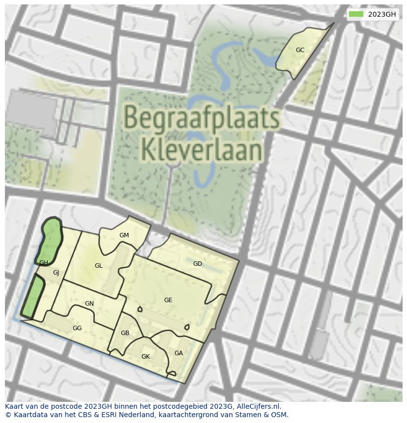 Afbeelding van het postcodegebied 2023 GH op de kaart.