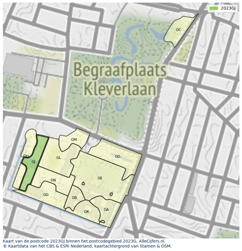 Afbeelding van het postcodegebied 2023 GJ op de kaart.