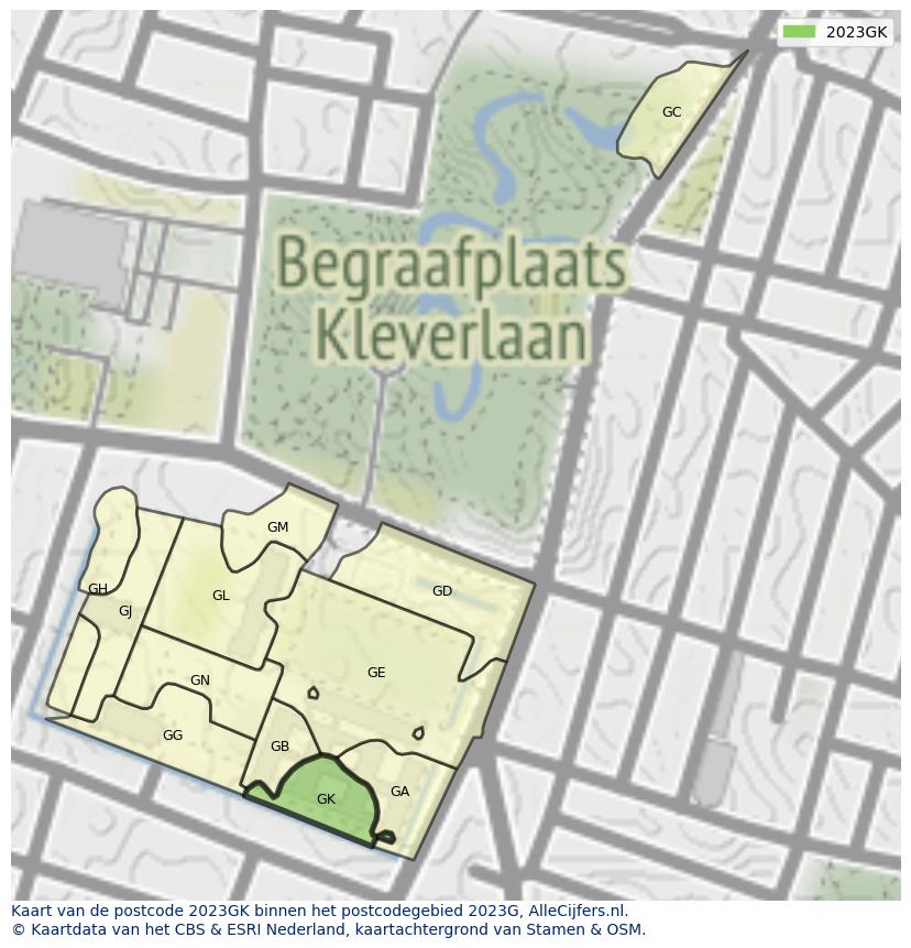 Afbeelding van het postcodegebied 2023 GK op de kaart.