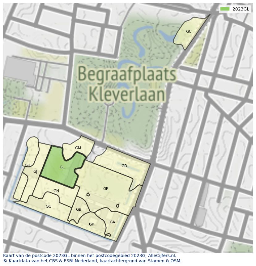 Afbeelding van het postcodegebied 2023 GL op de kaart.
