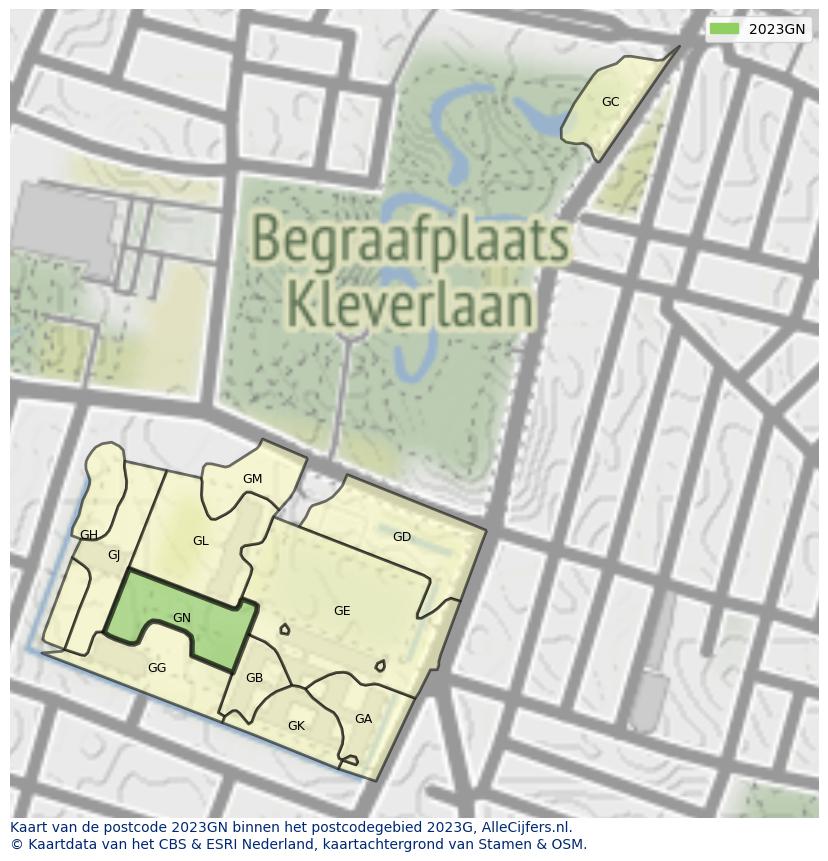 Afbeelding van het postcodegebied 2023 GN op de kaart.