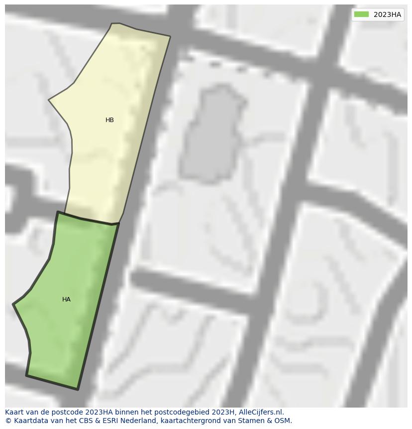 Afbeelding van het postcodegebied 2023 HA op de kaart.