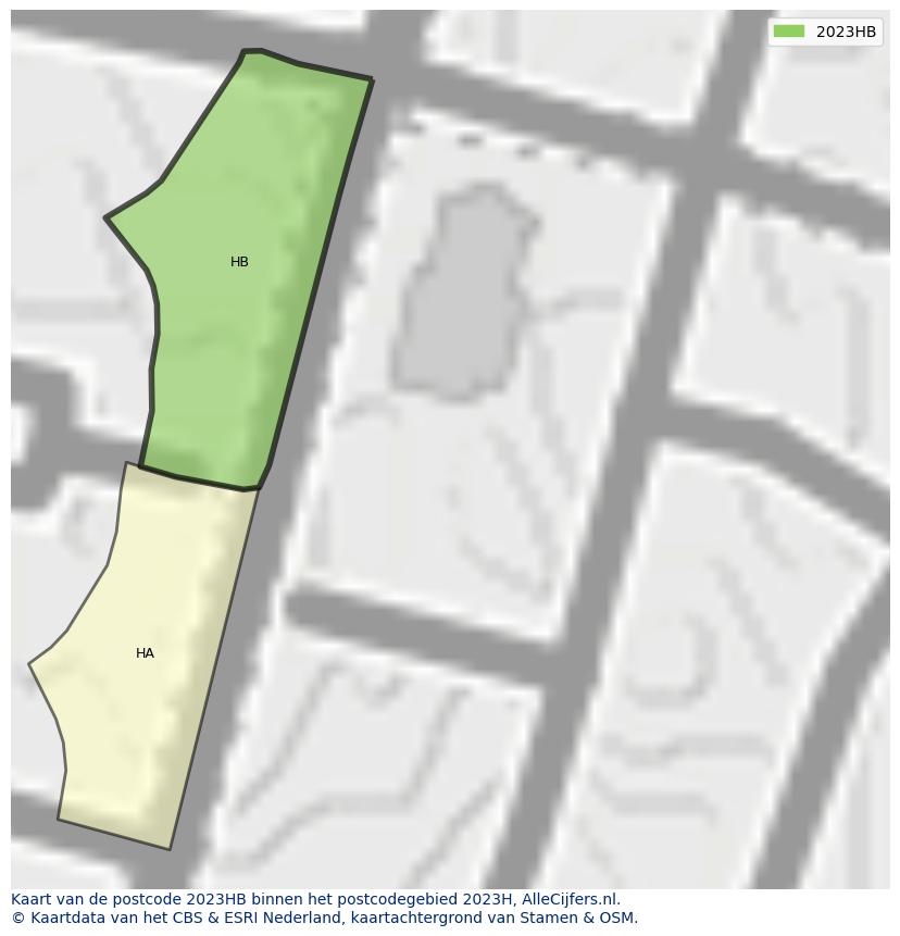 Afbeelding van het postcodegebied 2023 HB op de kaart.