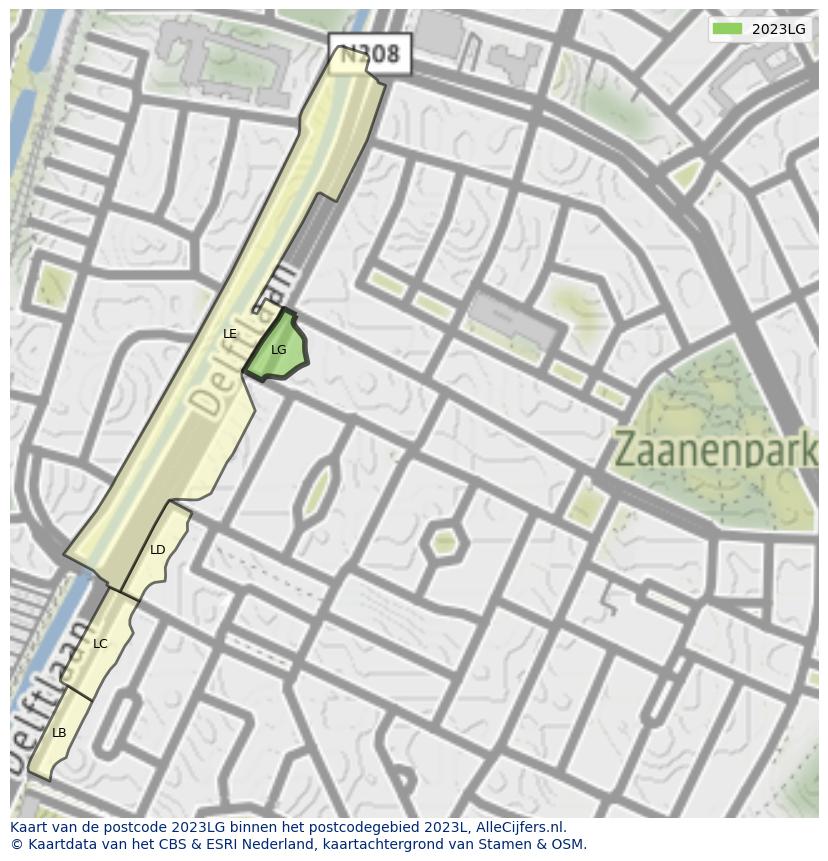 Afbeelding van het postcodegebied 2023 LG op de kaart.