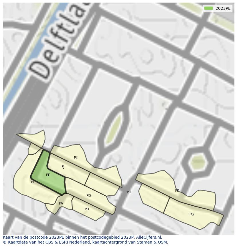Afbeelding van het postcodegebied 2023 PE op de kaart.