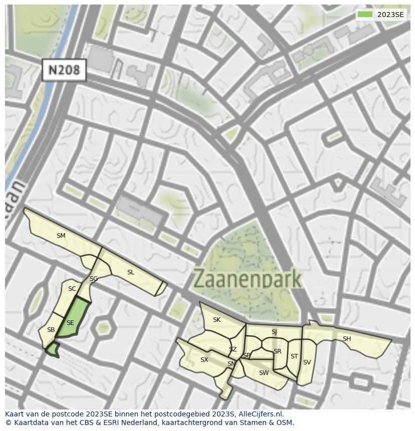 Afbeelding van het postcodegebied 2023 SE op de kaart.