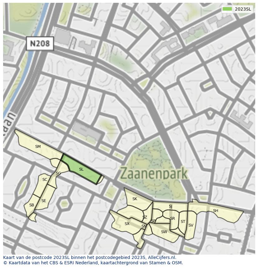 Afbeelding van het postcodegebied 2023 SL op de kaart.