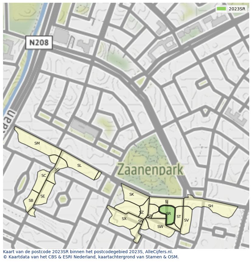 Afbeelding van het postcodegebied 2023 SR op de kaart.