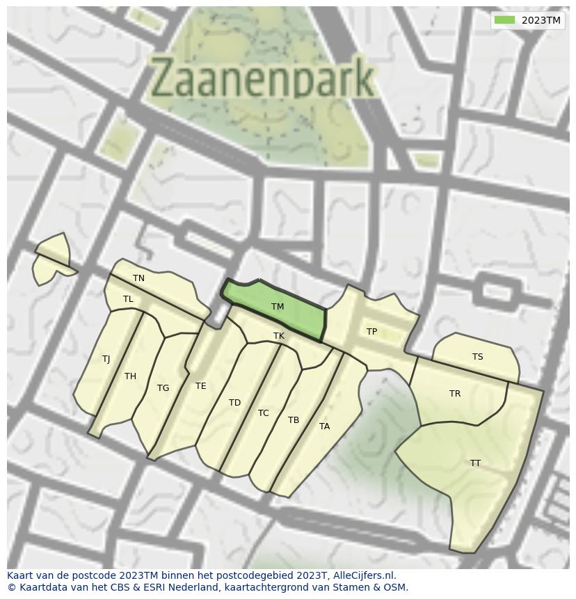Afbeelding van het postcodegebied 2023 TM op de kaart.