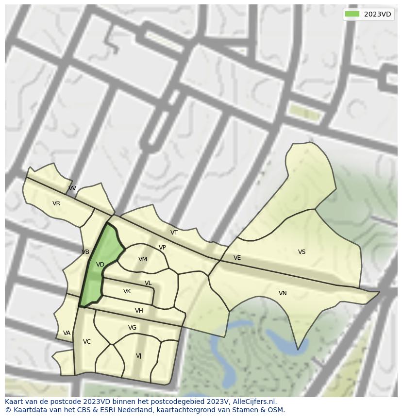 Afbeelding van het postcodegebied 2023 VD op de kaart.