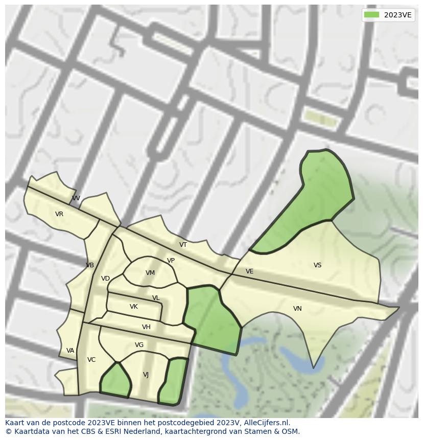 Afbeelding van het postcodegebied 2023 VE op de kaart.