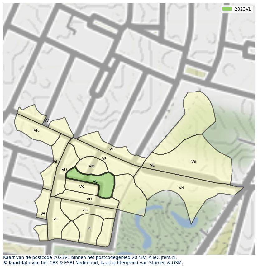 Afbeelding van het postcodegebied 2023 VL op de kaart.