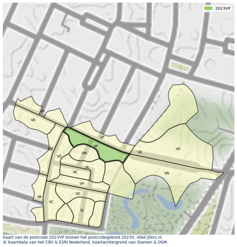 Afbeelding van het postcodegebied 2023 VP op de kaart.