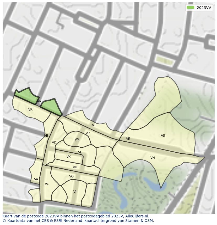 Afbeelding van het postcodegebied 2023 VV op de kaart.