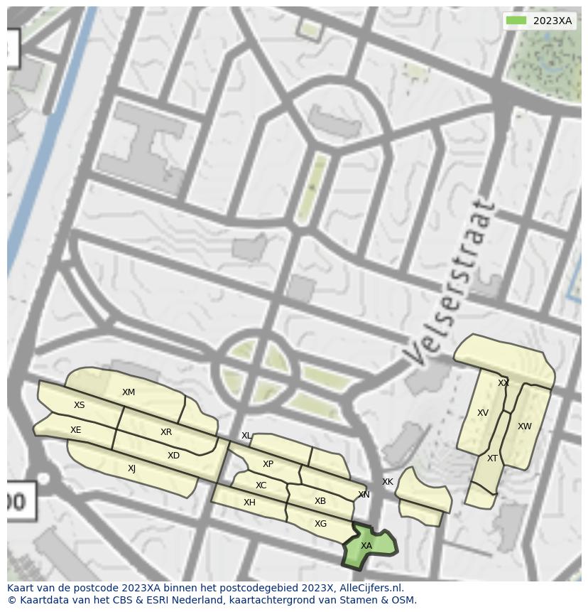Afbeelding van het postcodegebied 2023 XA op de kaart.