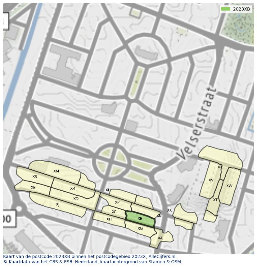 Afbeelding van het postcodegebied 2023 XB op de kaart.