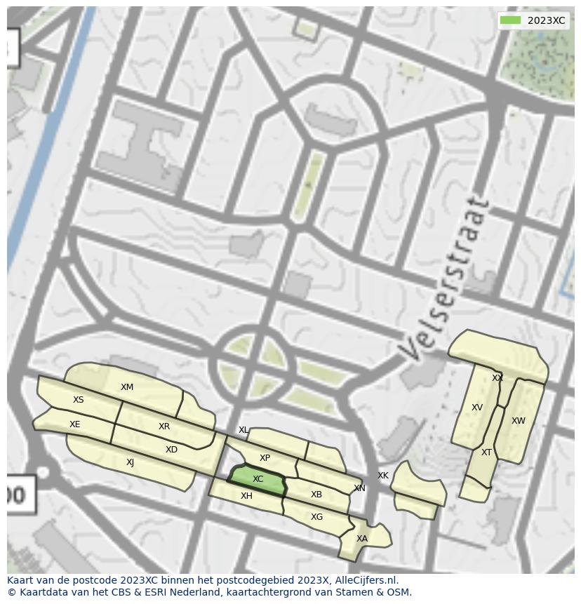 Afbeelding van het postcodegebied 2023 XC op de kaart.