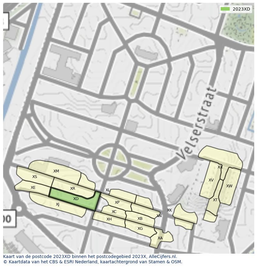 Afbeelding van het postcodegebied 2023 XD op de kaart.
