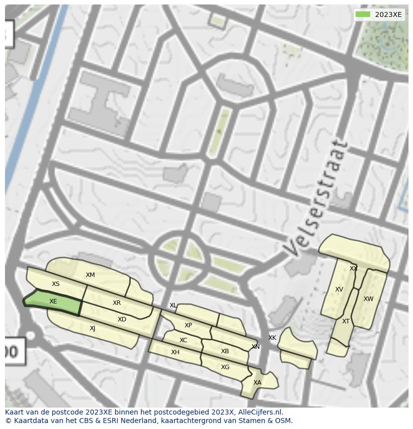 Afbeelding van het postcodegebied 2023 XE op de kaart.