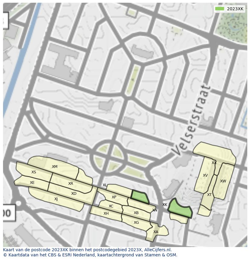 Afbeelding van het postcodegebied 2023 XK op de kaart.