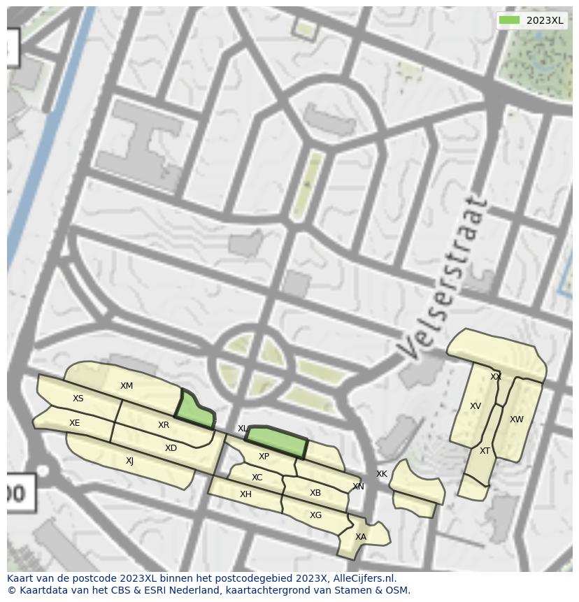 Afbeelding van het postcodegebied 2023 XL op de kaart.