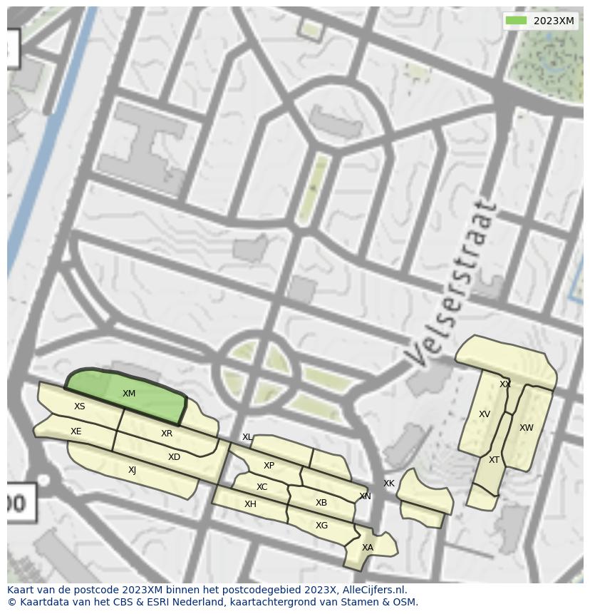 Afbeelding van het postcodegebied 2023 XM op de kaart.