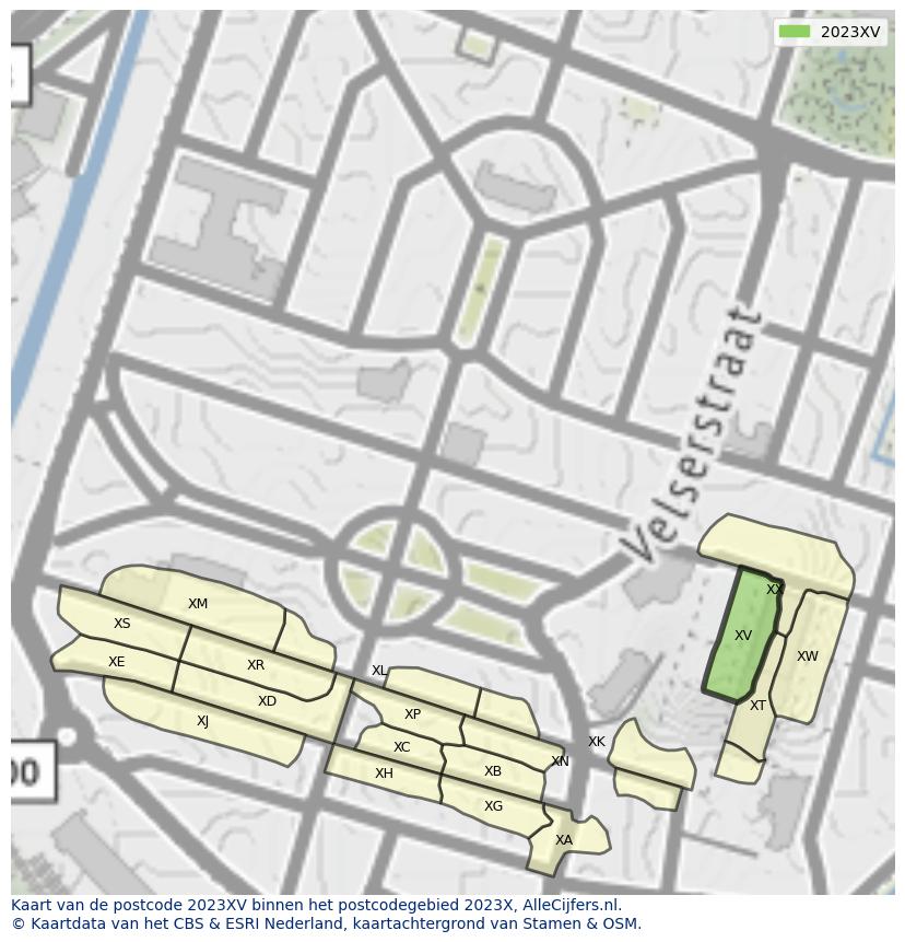 Afbeelding van het postcodegebied 2023 XV op de kaart.
