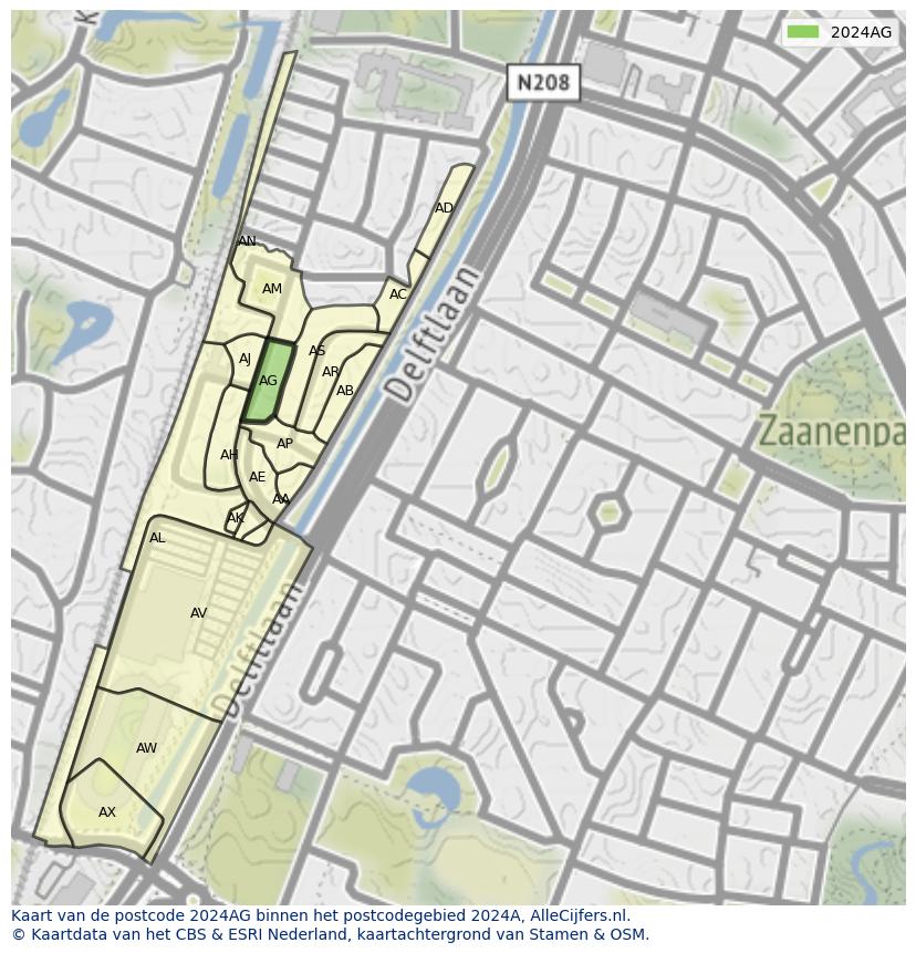 Afbeelding van het postcodegebied 2024 AG op de kaart.