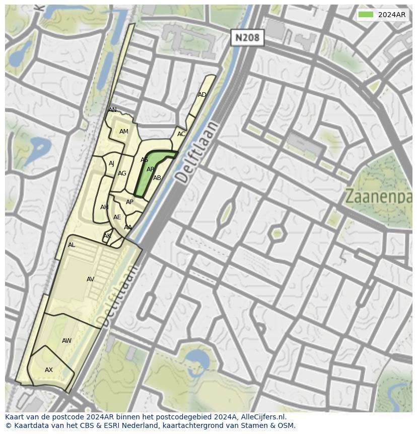 Afbeelding van het postcodegebied 2024 AR op de kaart.