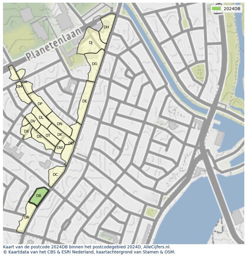 Afbeelding van het postcodegebied 2024 DB op de kaart.