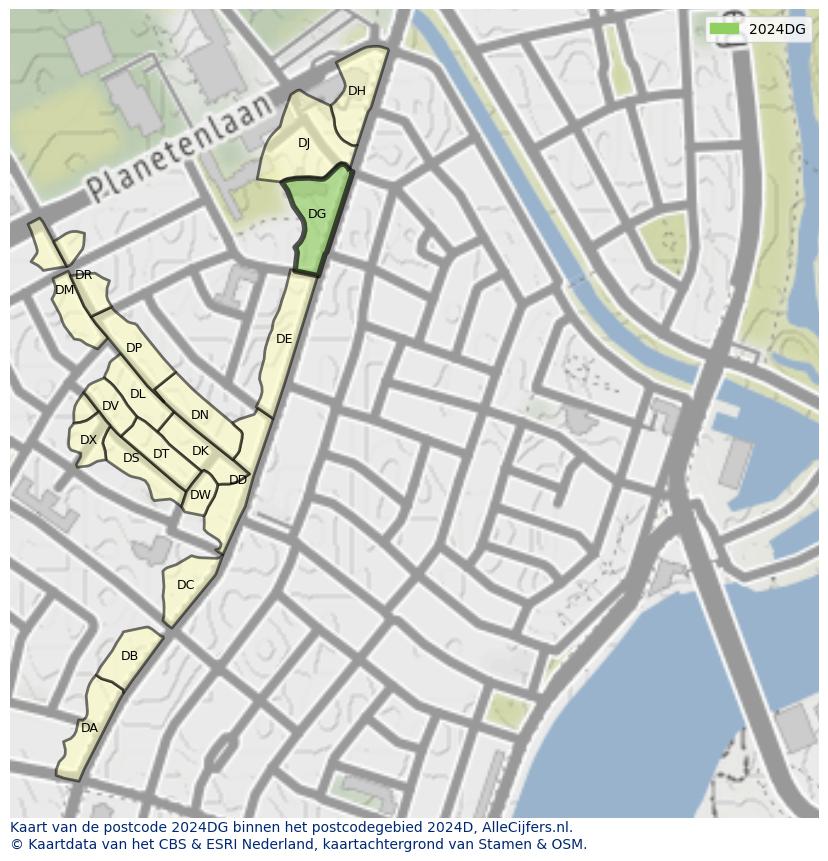 Afbeelding van het postcodegebied 2024 DG op de kaart.