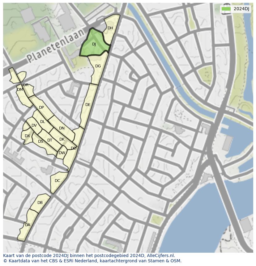 Afbeelding van het postcodegebied 2024 DJ op de kaart.