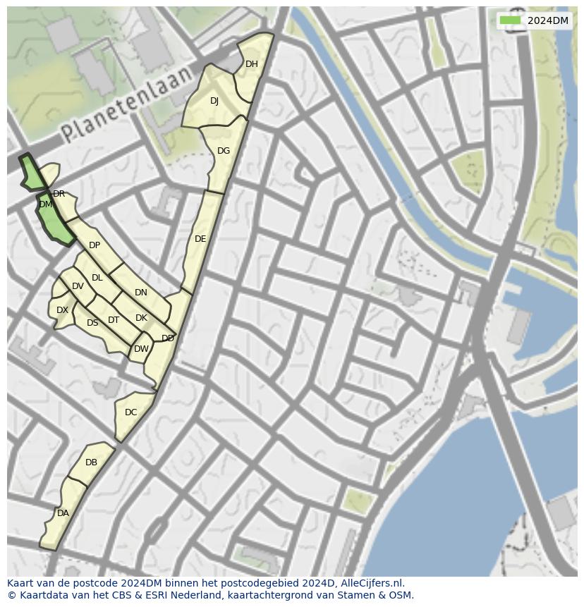 Afbeelding van het postcodegebied 2024 DM op de kaart.