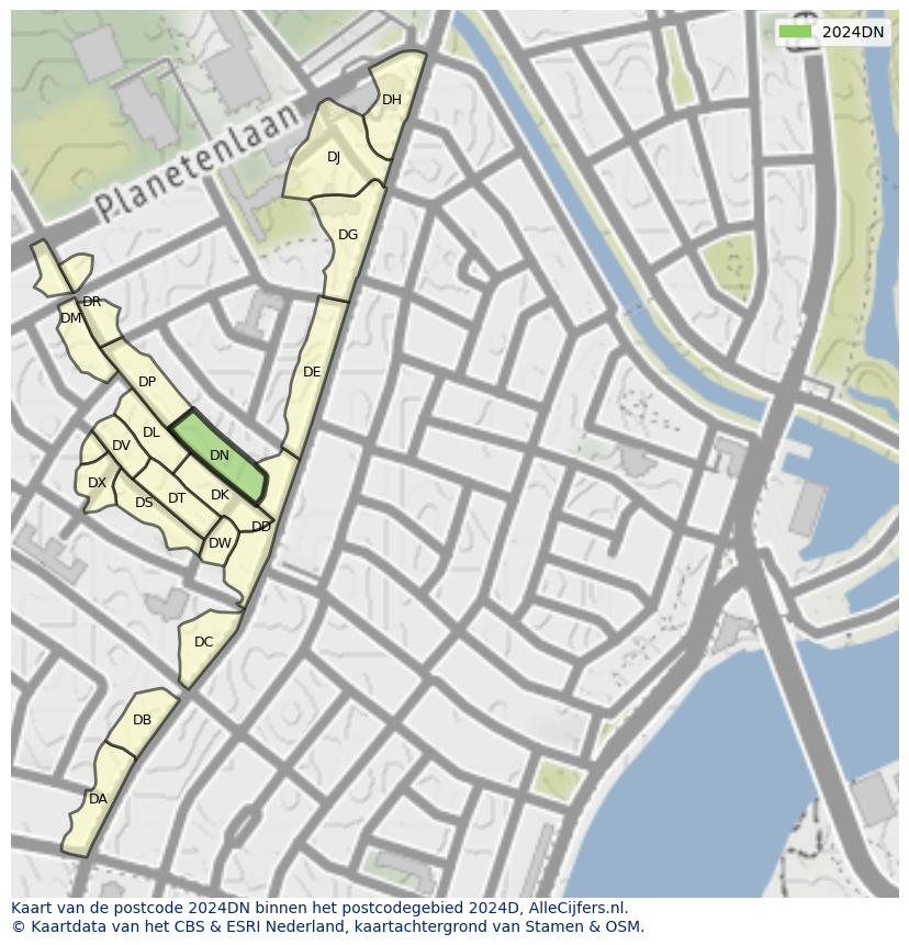 Afbeelding van het postcodegebied 2024 DN op de kaart.