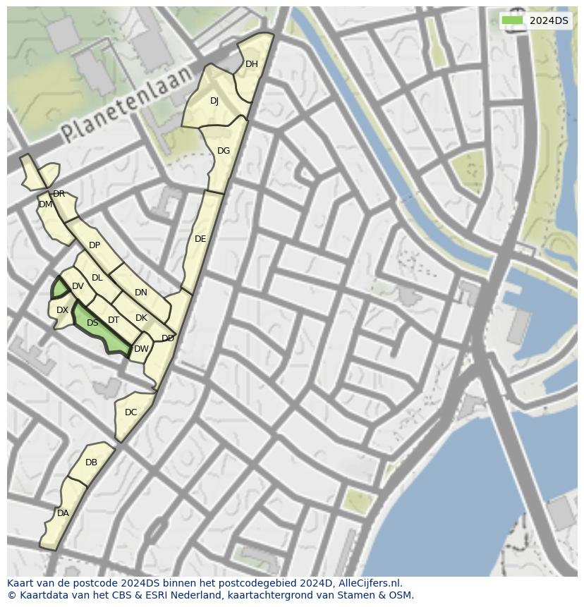 Afbeelding van het postcodegebied 2024 DS op de kaart.