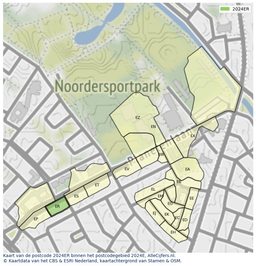 Afbeelding van het postcodegebied 2024 ER op de kaart.