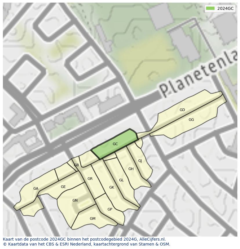 Afbeelding van het postcodegebied 2024 GC op de kaart.