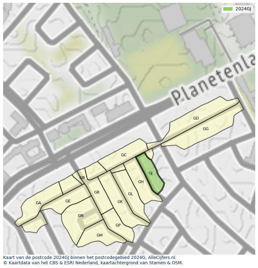 Afbeelding van het postcodegebied 2024 GJ op de kaart.