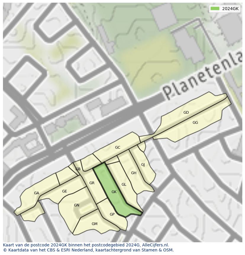 Afbeelding van het postcodegebied 2024 GK op de kaart.