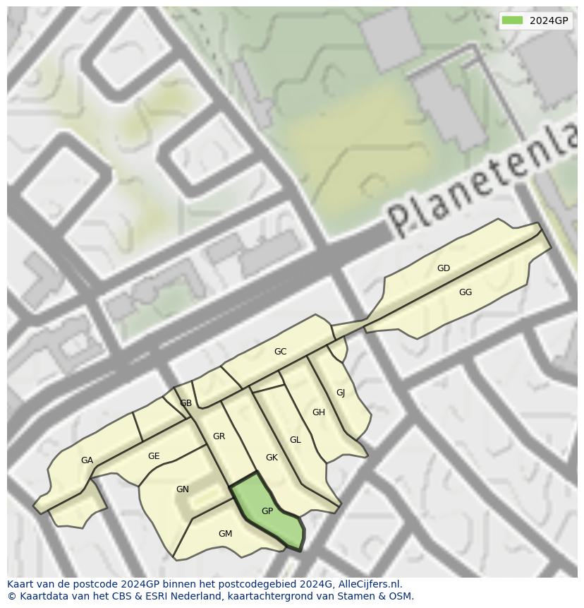 Afbeelding van het postcodegebied 2024 GP op de kaart.