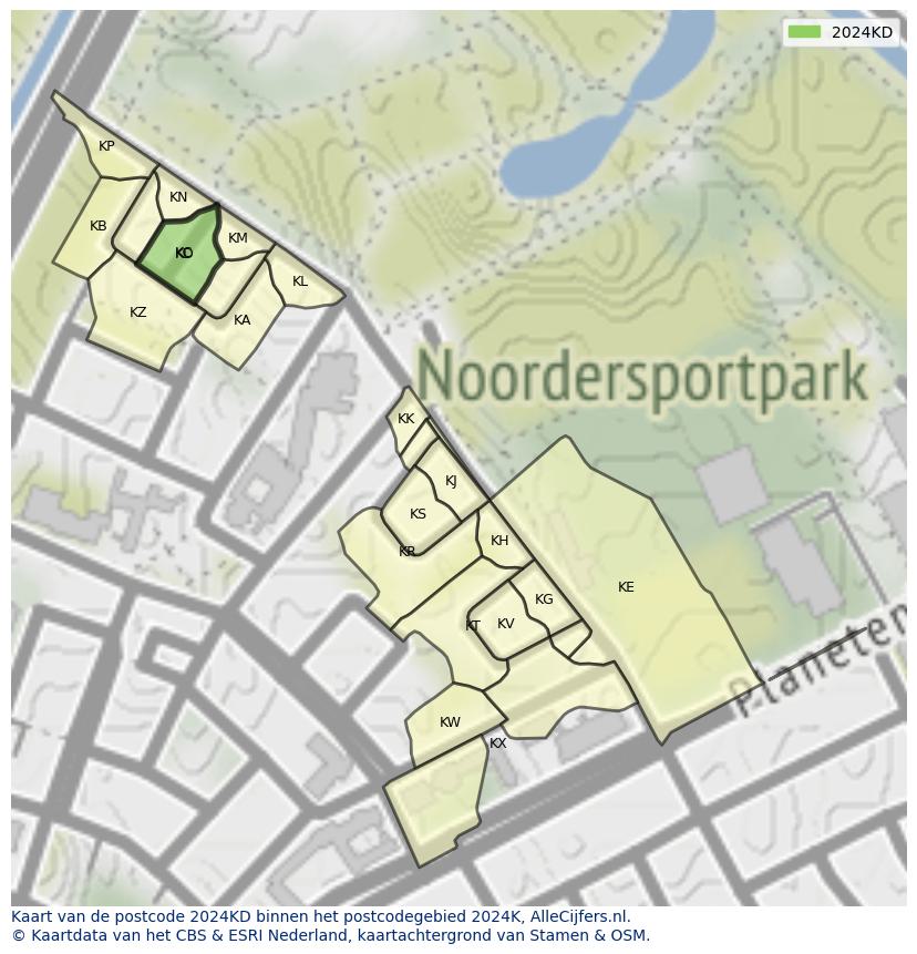 Afbeelding van het postcodegebied 2024 KD op de kaart.