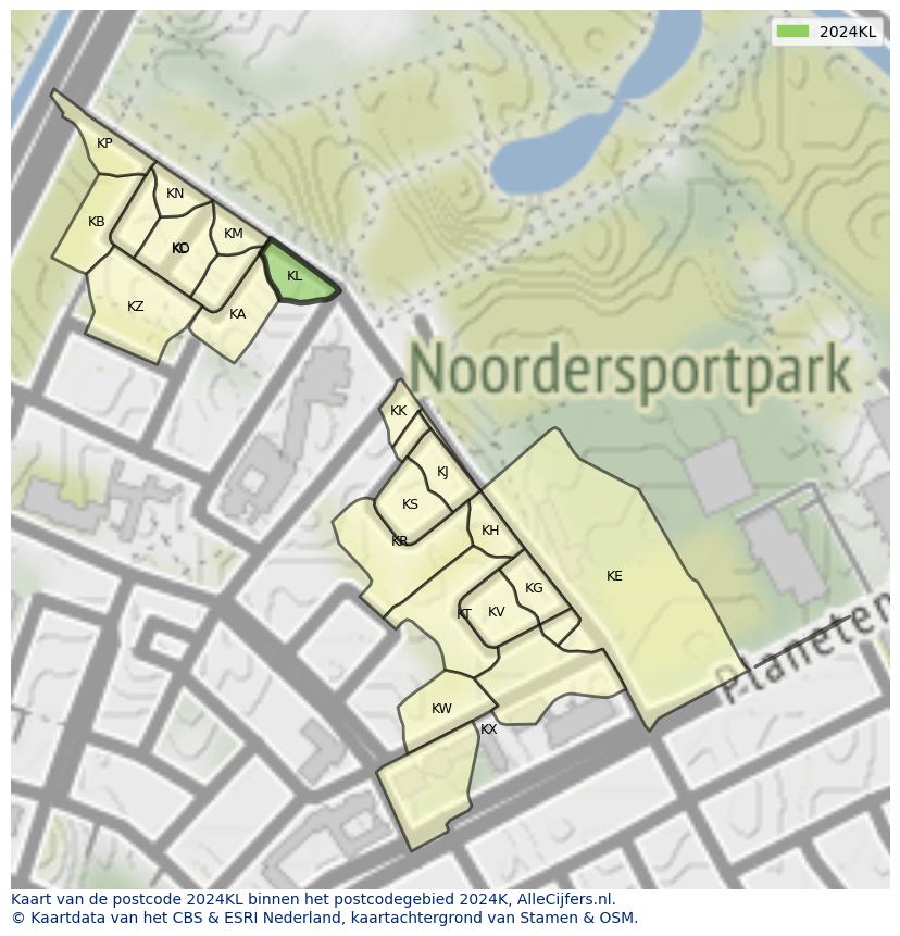 Afbeelding van het postcodegebied 2024 KL op de kaart.