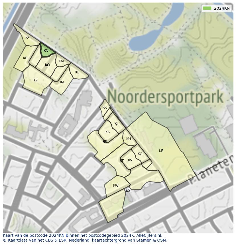 Afbeelding van het postcodegebied 2024 KN op de kaart.
