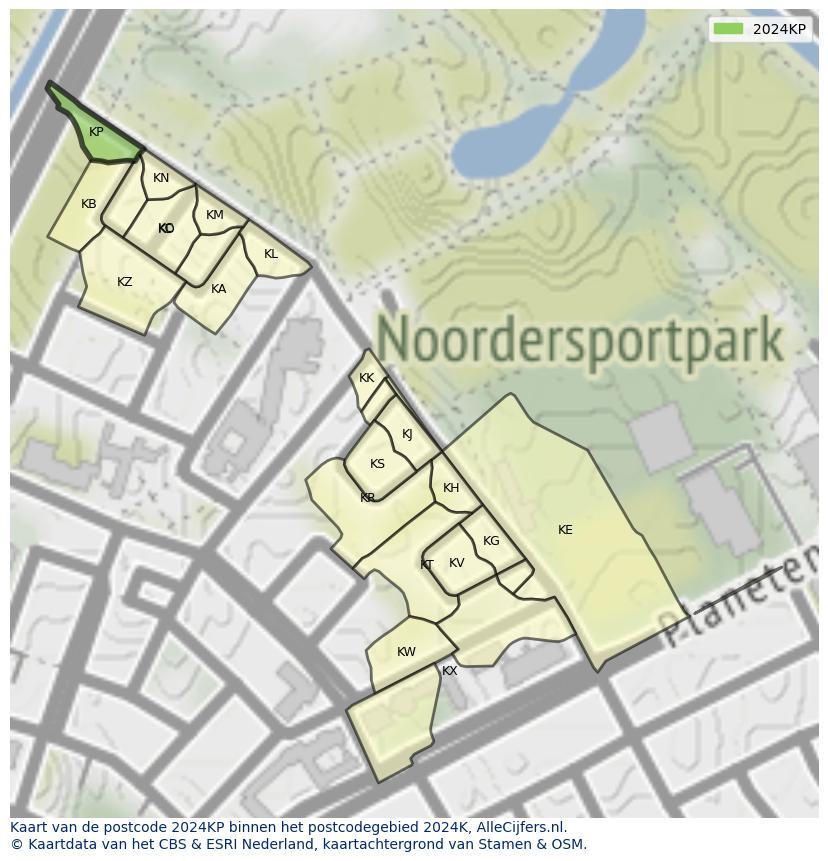 Afbeelding van het postcodegebied 2024 KP op de kaart.