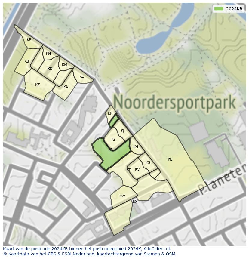 Afbeelding van het postcodegebied 2024 KR op de kaart.