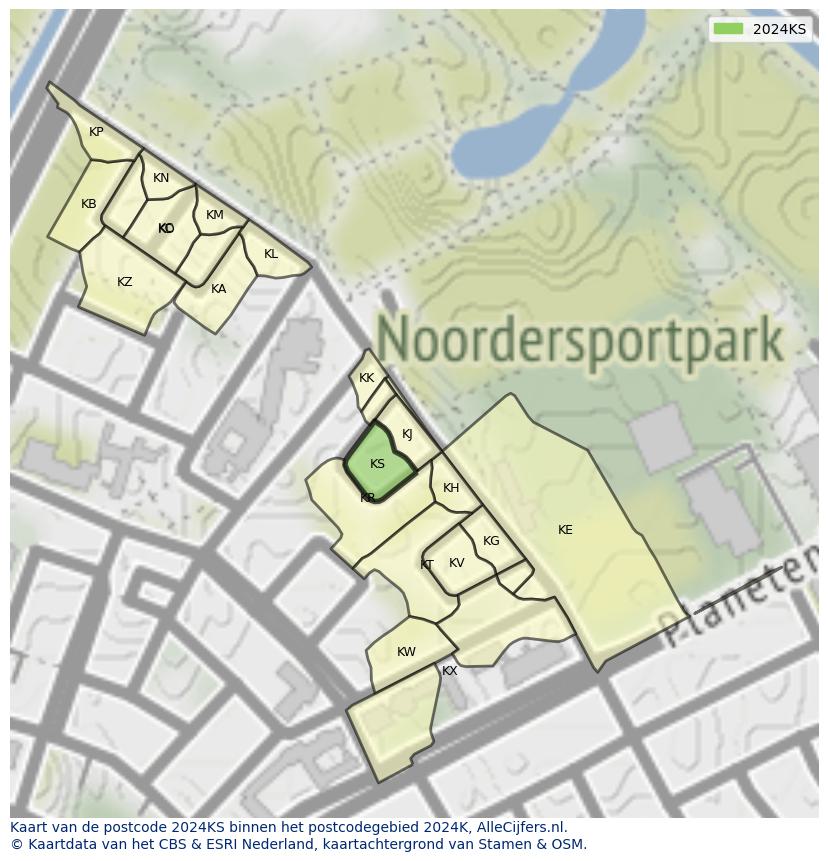 Afbeelding van het postcodegebied 2024 KS op de kaart.